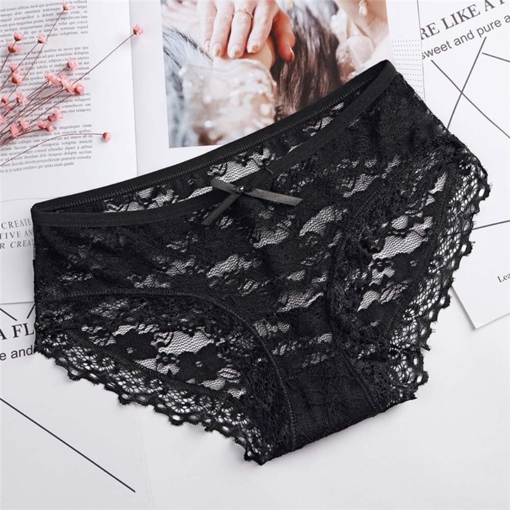 BLACK All lace panties. Stretch see through lace with cotton Gusset